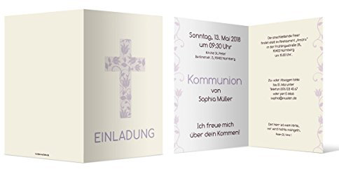 10 x Kommunion Einladungskarten Kommunionseinladungen Kommunionskarten - Lila Rosenkreuz