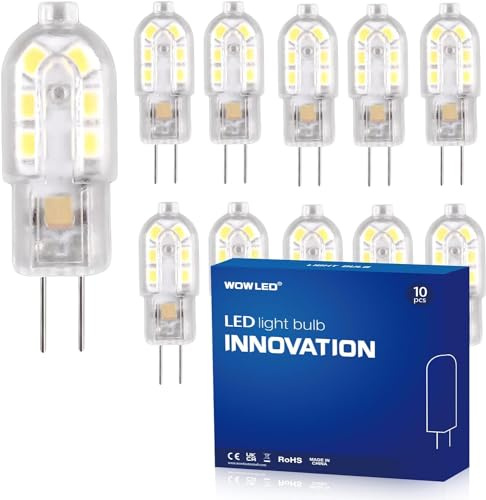 WOWLED 10 x G4 LED Light Bulb, 2W (20W Equivalent), Non-Dimmable, Warm White, 180 Lumen, 3000 Kelvin, DC/AC 12V, 360 Degree, with Transparent PVC Cover - Packaging May Vary