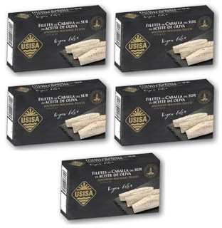 Usisa | Filets de Maqueraux à l'Huile d'Olive Vierge Extra - Origine Andalucia| 5 boîtes de conserve x 120 gr | Poisson en Conserve