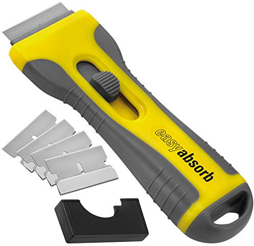 Easy Absorb P-10014 Universalschaber, inklusive 5 rostfreien Edelstahlklingen, Softgrip-Griff, gelb/grau