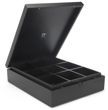 Bredemeijer Boite a The, Boîte Rangement en Bois, 9 Compartiments - Noir | Boîte à Thé en Bambou, Rangement The, Boîte en Bois de Bambou avec Couvercle, Organiseur de Sachets, 8,79 x 23,39 x 29,21 cm