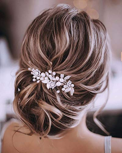 Unicra Silberhochzeit Kristall Haar Reben Blume Blatt Kopfschmuck Hochzeit Haarschmuck für die Braut (Roségold)