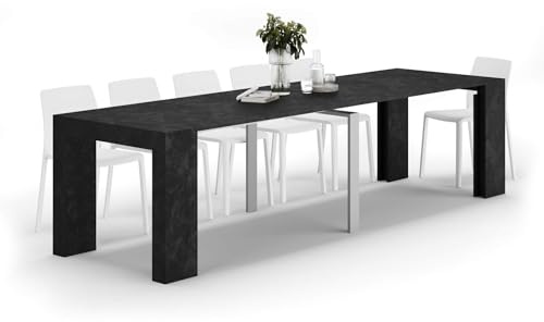 MOBILI FIVER, Angelica ausziehbarer Konsolentisch, 45(305) x90 cm, schwarzer Beton, Made In Italy