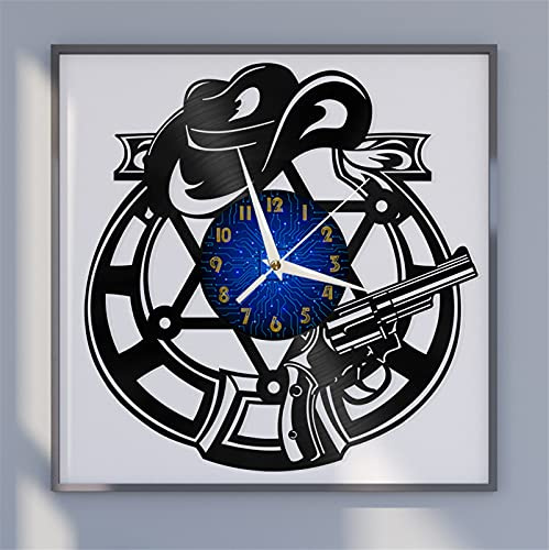VCS Western Cowboy Equipment theme Vinyl Record vintage Wall Clock for Kitchen(B)
