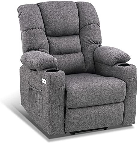 M MCombo Fernsehsessel mit Aufstehhilfe elektrisch, 3 Motoren, Rückenlehne & Beinstütze Getrennt Verstellbar, Relaxsessel mit Liegefunktion bis 170°, Verstellbare Kopfstütze 7550 (Stoff, Grau)