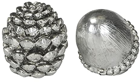 Posiwio Dekorative Tischdeko: Eichel und Tannenzapfen, Silber, Rustikal, 2er Set, ca. 7 x 7,5 cm