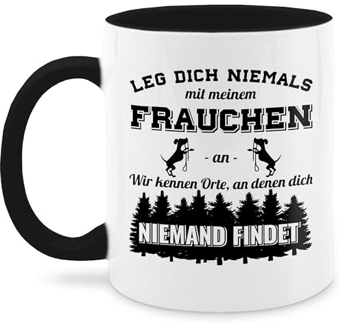 Tasse Tassen 325ml - Leg dich niemals mit meinem Frauchen an - Hundebesitzerin Lustig Geschenk Geschenke Hunde Frauchen Hundeliebhaberin - 325 ml - Schwarz - hund hundebesitzer hunden coffee cup