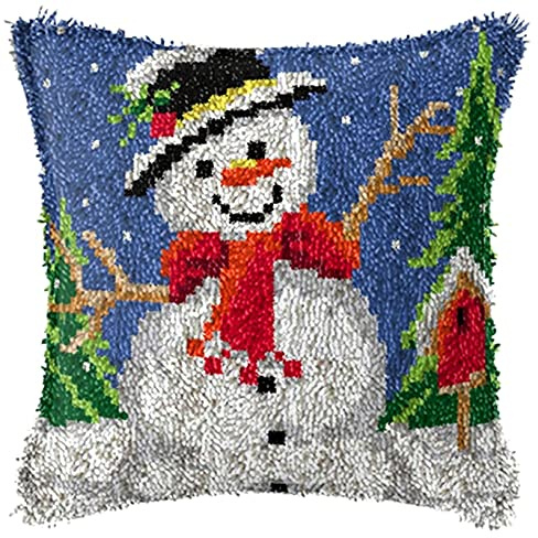 Knüpf Sets Knüpfkissen Zum Selber Knüpfen Knüpfteppiche Weihnachten Schneemann Muster Kissen Kissenbezug Kreuzstich Latch Hook Kit Handwerk Erwachsene Kinder Kunsthandwerk,43*43cm/16.9*16.9 in