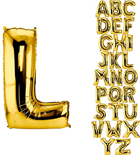 DekoRex Folienballon Gold 100cm Luftballon Geburtstag Hochzeit Deko (Buchstabe L)