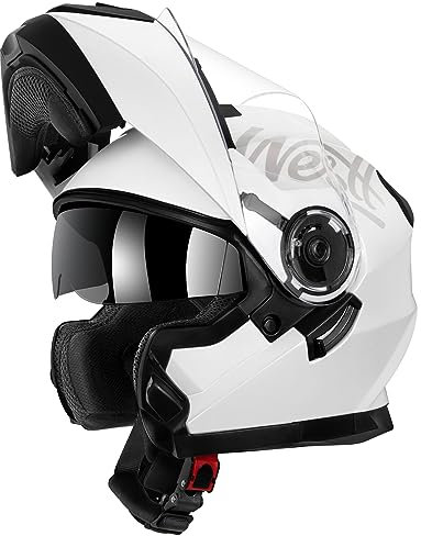Westt Casque Moto Modulable Intégral - Casque Moto Helmet Modulable Casque Quad avec Double Visiere - Casques Motocross Casque Homologue Moto ECE Blanc S (55-56cm)