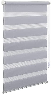 OBdeco - Double Roller Blind with Clamp Fix, No Drilling Required, for Windows, Transparent and Blackout, 45 x 130 cm, Fabric Width: Approx. 41 cm, Light Grey