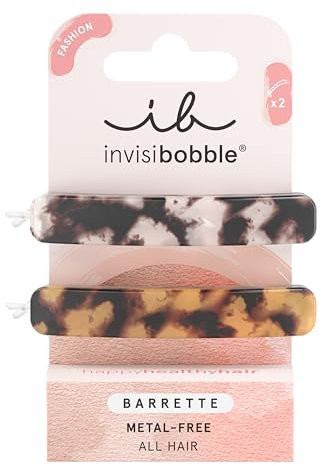 invisibobble BARRETTE 2x Haarspange schmal, rutschfest Haarspange braun & weiß, Leo Muster Haarspange rechteckig Damen, designed im Herzen Münchens