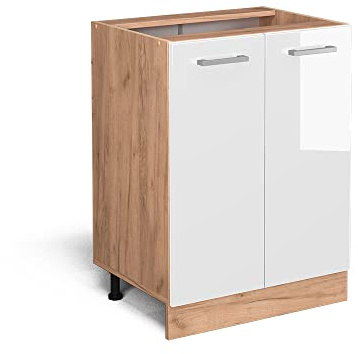 Vicco Küchenunterschrank R-Line, Weiß Hochglanz, 60 cm | 2 Türen · Ohne Arbeitsplatte · Höhenverstellbare Füße · 1 Einlegeboden · ✓ Frei kombinierbar