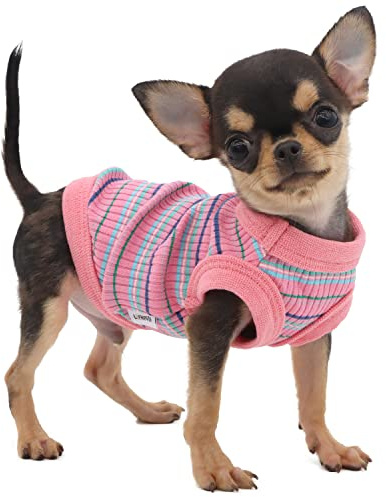 LOPHIPETS 100% Cotton Rib Dog Shirt Vest for Small Dogs Teacup Chihuahua Yorkie Puppy Clothes Tank Tee-Pink/XXS