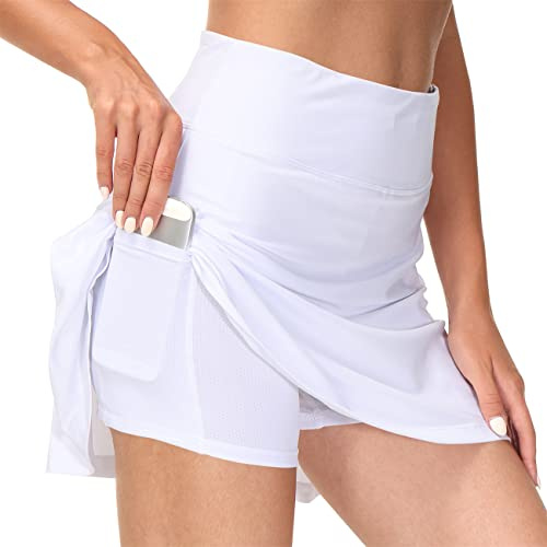 GUKOO Tennisrock Damen mit Kopfhörerbuchse Rock mit Hose Drunter Atmungslöcher in Shorts Sportrock High Waist für Tennis Golf