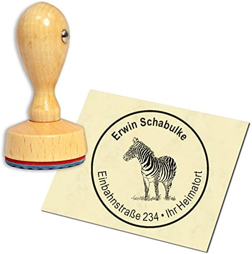 Stempel Adressstempel Holzstempel - Zebra - rund ∅ 40mm personalisiert als Firmenstempel Namensstempel Bürostempel