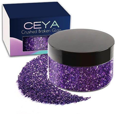 Ceya 5.3oz/ 150g Crushed Irregular Glass Pansy Purple Metallic Crystal Chips Broken Glass Glitter 2-4mm Craft Chunky Glitter for Nails Art Epoxy Resin Mold Coasters Ornament Painting Geode Phone Case | Broken Glass Glitter 2-4mm Craft Chunky Glitter for Nails Art Epoxy Resin Mold Coasters Ornament Painting Geode Phone Case