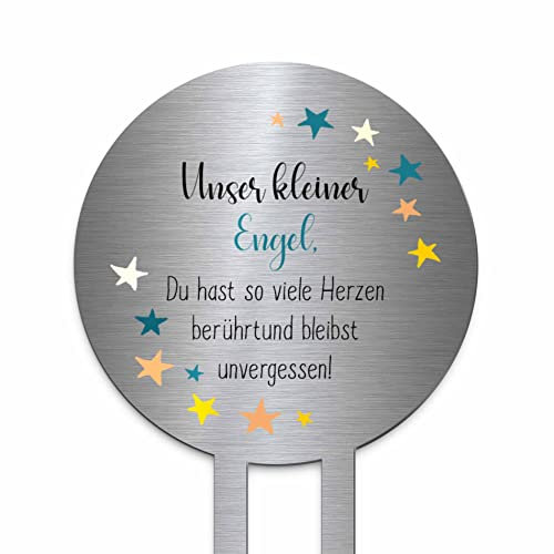 Edelstahl Grabstecker - Blumenstecker - Gartenstecker | Personalisierte Metall Grabdekoration Grabschmuck wetterfest | Friedhof Grab Deko für Grab Urnengrab (Festes Design)
