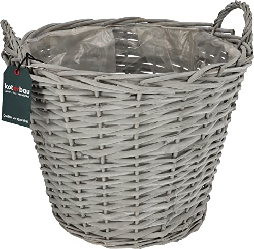 KOTARBAU® Cesta Mimbre - Macetero Mimbre - Cesta Redonda - ⌀ 38 cm - Gris - Cesto Decorativo para Plantas Interior- con Asas - Estilo Rústico - Vintage