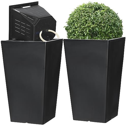 Shineloha Set di 2 fioriere alte da esterno + cesti (autoirriganti) (50,8 cm di altezza), fioriere alte per esterni e interni, vasi da fiori alti per portico anteriore, vasi da fiori resistenti,