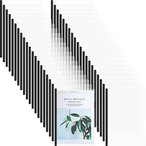 Thenshop 100 Pcs Clear Report Covers with Sliding Bars Sliding Bar File Folder Binder Plastic Report Folder for File Paper Book Resume Letter Office, 30 Sheet Capacity(Black)