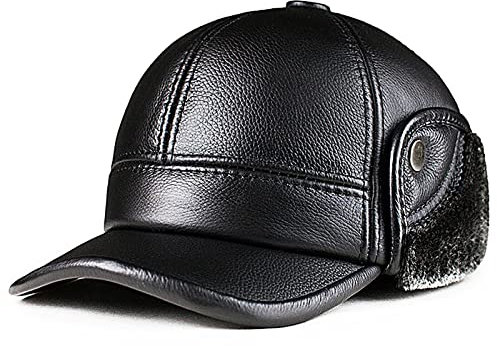 JIARY Mütze Herren,Fliegermütze,Outdoor-Lederhut Für Herren Mit Winddichter, Warmer Ohrenschützer-Lederhut,Trappermütze Aus Pelz Für Herren,Schwarz,XXL (59~60cm)