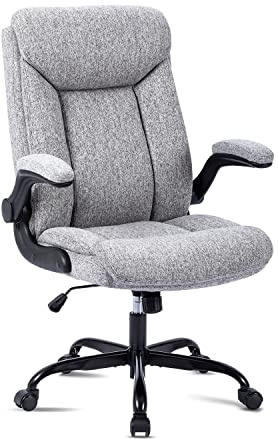 MZLEE Office Chairs for Home, Ergonomic Fabric Desk Chair with Lumbar Support & Flip-up Arms, Heavy Duty Swivel Padded Computer Chair, Compact Chair for Bedroom & Study, Grey