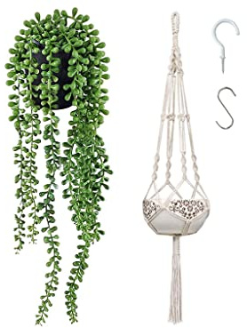 Hitopin Planta Cuelgan Macetas, Plantas Artificiales Suspendidas con Cuerda, para Decoración Interior y Exterior