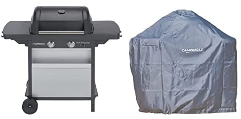 Campingaz Barbecue à Gaz Class 2 LX Vario, 2 Brûleurs, Puissance 7.5kW, Grille et Plancha en Acier Double Emaillage, 2 Tablettes Latérales & Cover Barbecue Premium M, Housse étanche revêtue PU