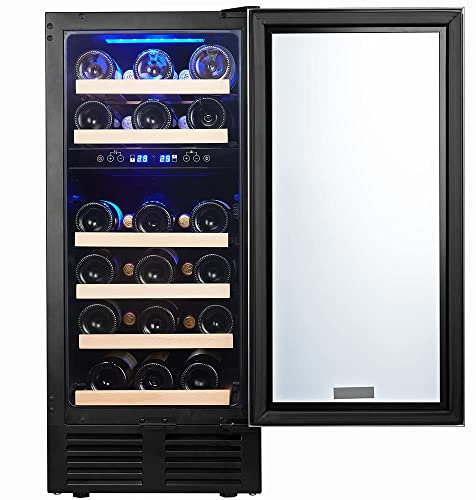 15 Inch Built-In Or Freestanding Wine Cooler Refrigerator,28 Bottle Fast Cooling Low Noise And No Fog Wine Fridge,41°F-68°F Digital Temperature Control,With Professional Compressor Stainless Steel