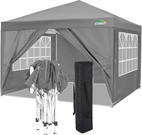 COBIZI Tonnelle de Jardin 3x3m Tente Pavillon de Jardin Pliante pour Exterieur, Acier revêtu de Poudre Robuste, imperméable avec 4 Côtés, Tonnelle Barnum Tente pour Jardins, Camping