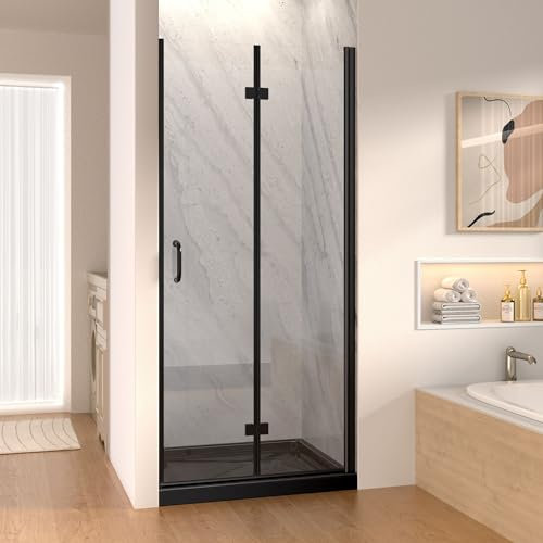 Duschtür Faltbar, 79-80cm x 195cm Duschglastür, 6mm ESG-Sicherheitsglas mit Explosionsschutzfolie und Nanobeschichtung Glas, Schwarz