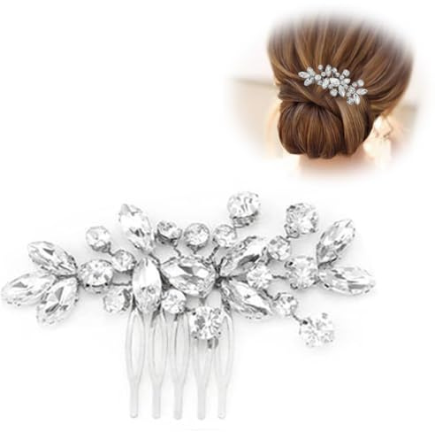 LJFEA Braut Hochzeit Haarkamm Kristall Haarschmuck, Silber Braut Haarkämme Kristall Kopfschmuck Hochzeit Haarschmuck für Frauen und Mädchen