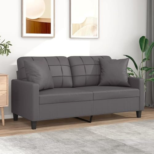 GuyAna 2-Sitzer-Sofa mit Zierkissen Grau 140 cm Kunstleder Wohnzimmer Sofas
