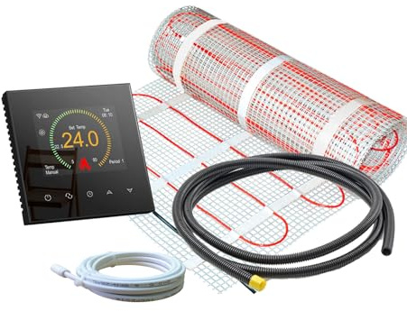 ew direkt Komplett-Set elektrische Fußbodenheizung SunPro 160 für Fliesen, Naturstein mit Thermostat RT-70 WLAN Tuya/Smart Life (1,5 m² - 0,5 x 3 m)