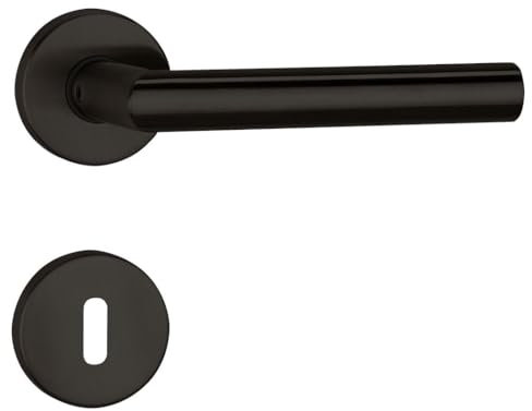 FELGNER Maniglia Como II per porte interne | maniglia per porta moderna e di alta qualità | ferramenta per porta con rosetta | per porte interne e delle camere | Nero | con 2 chiavi
