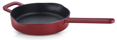 Fissler Moments Collection/Emaillierte Gusseisen-Pfanne (Ø 24 cm) antihaftend, hoher Rand, mit Ausgießern, Aufhänge-Öse, PFAS/PTFE-frei, Induktion – Burgunderrot