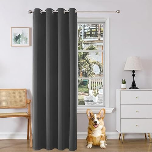 Joydeco Verdunklungsvorhänge 1 Stück, Türvorhang Blickdichte Türgardine,Tür Vorhang mit Ösen Thermo Kälteschutz Hitzeschutz Schallschutz für Schlafzimmer Wohnzimmer（Dunkelgrau，1xH225xB135）