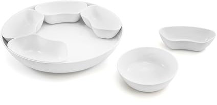 TP 15'' Taco Serving Platter, Melamine Serving Tray & Bowls, for Taco Tuesday Lazy Susan Taco Bar Kit, Chip, Dip, Snacks Serving Set for Party and Fiesta, White