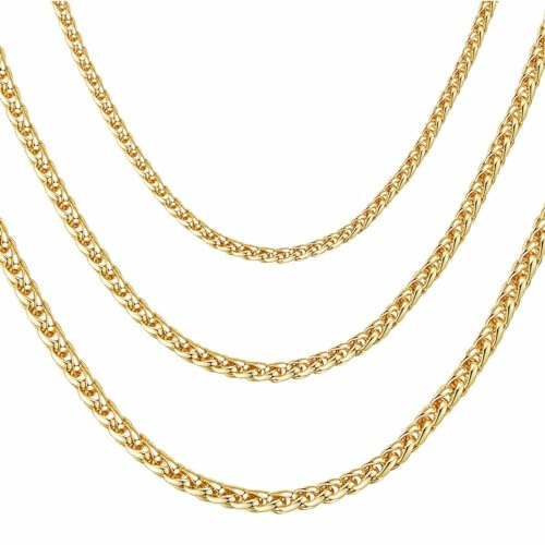 DJADEE Kette Zopfkette Gold 24 Karat vergoldet, wasserfest, hypoallergen, 3, 4, 5 mm hochglanzpoliert (4 mm x 80 cm)