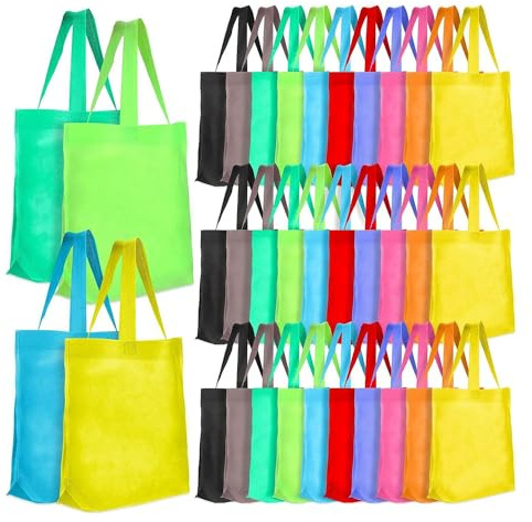 PPcdfre 50 Pieces Non Woven Reusable Bags Multi Color Tote Gift Bags Colored Blank Tote Bags Bulk Fabric Grocery Bags 32 X 37 X 10cm