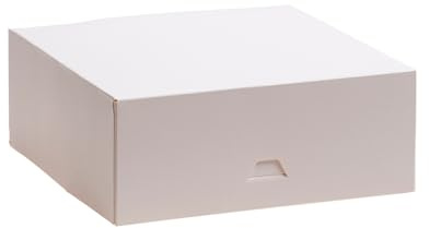 dekora - Boîtes à Gâteaux - Dimensions 20 x 20 x 8 cm - Boîtes de Boulangerie Résistantes - Faciles à Monter et Réutilisables - Carton Écologique en Fibre Végétale - 50 Boîtes - Couleur Blanc