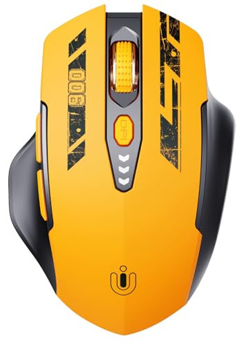 Uineer Bluetooth Mouse,[Upgraded] Multi-Device Wireless mouse,Visible Battery Level,Tri-mode (BT 5.0/4.0+2.4G Hz) Rechargeable Ergonomic mouse, 4 Adjustable DPI,Coldless mouse for Laptop and PC,Yellow