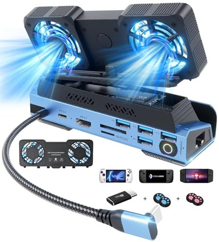 YCE Ventiladores de refrigeración de desmontaje 14 en 1, estación de acoplamiento de cubierta de vapor con carcasa M.2 NVMe, 4K a 60 Hz, Ethernet de 1000 Mbps, SD/TF, 4 USB A, 100 PD de carga de 40