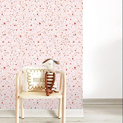 Klebefolie Möbel Rosa Rot Terrazzo Selbstklebende Folie Vinyl Selbstklebende Tapete Wasserdicht Möbelfolie Dekorative Wandtapete Wohnzimmer Schrank Tapeten 1P (40x100 cm)