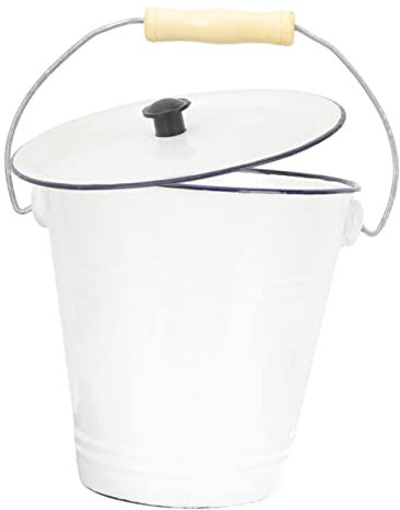 CONGARTENO Thickened 7l Enamel Bucket Lid White Vintage Household Storage Pail for Milk, Rice and Laundry Room Organization