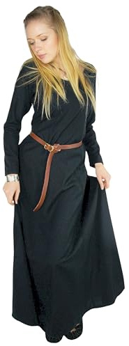 Leonardo Carbone® Damklänning viking underklänning | tidlös design | hög karneval, halloween, cosplay, LARP, medeltid, viking | 100 % viskos, svart, 3XL