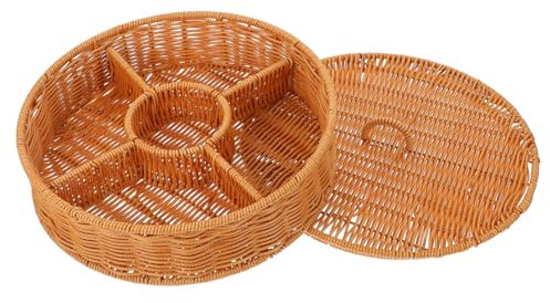 Alipis Rattan Storage Basket Lid Woven Fruit Basket Multicompartment Snack Organizer Decorative Home Storage Box