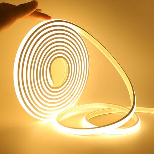 KISUFU 230V COB Neon LED Streifen, 288 LEDs/m Wasserdicht IP65 Schnitt alle 50cm, 220V LED Band Light Strip mit ON/OFF Schalter für Küche, Badezimmer, Werkbank, Die außendekoration.warm weiß,1M