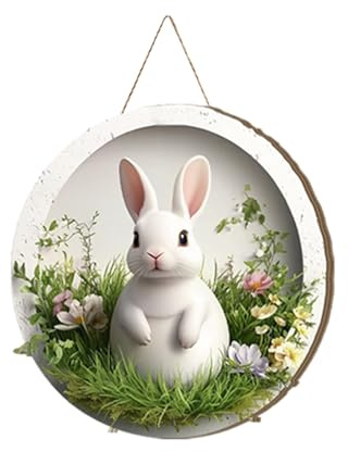 Türschild Ostern Haustür Osterkranz Türkranz Ostern Frühling Oster Außen Innen Türdeko zum Aufhängen Osterdeko Fenster Hängend Osterschmuck Holz Osterhase Deko Modern Frühlingsdeko Draussen (#04)